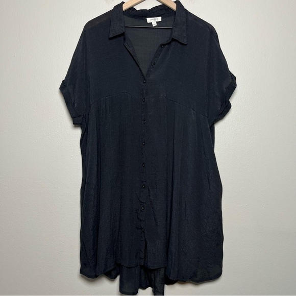Umgee Women Shirt Dress Medium Black Sheer Button Front Oversized Boho Cottage - Picture 1 of 8